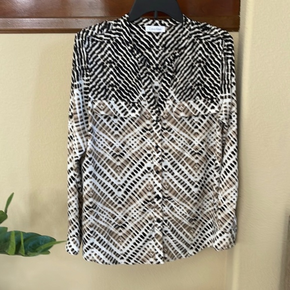 Calvin Klein Blouse Black, White & Beige